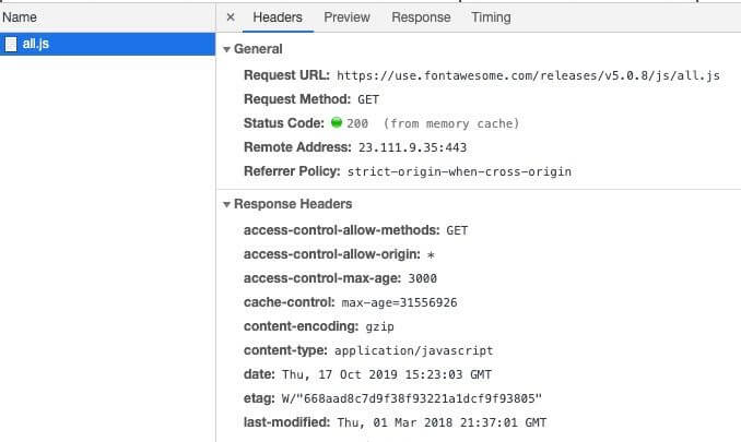 Chrome Dev Tools for a cached resource.