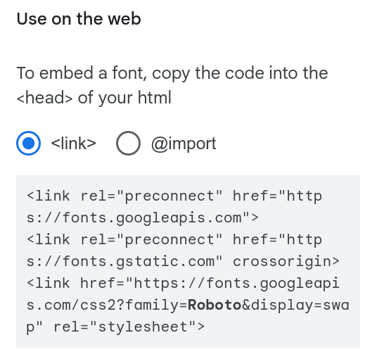 Google Fonts instructions to preconnect to fonts.gstatic.com and fonts.googleapis.com. (Source: Google Fonts)
